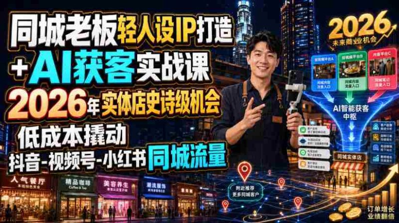 同城老板轻人设IP打造+AI获客实战课，2026年实体店史诗级机会，低成本撬动抖音-视频号-小红书同城流量-金启创业网 - 网上赚钱方法教程大全 - www.jinqi6.top