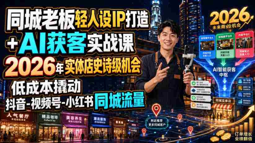 同城老板轻人设IP打造+AI获客实战课，2026年实体店史诗级机会，低成本撬动抖音-视频号-小红书同城流量-金启创业网 - 网上赚钱方法教程大全 - www.jinqi6.top