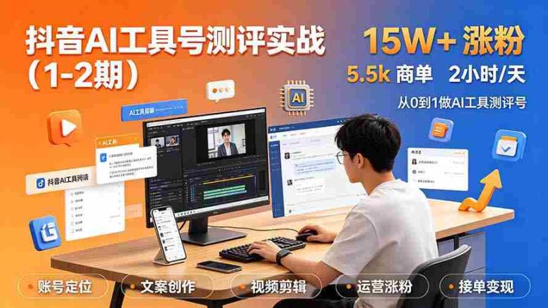 （19380期）抖音AI工具号测评实战（1-2期）：单号涨粉15W+×商单5.5k×伙伴计划×普通人可复制，每天2小时长期可持续-金启创业网 - 网上赚钱方法教程大全 - www.jinqi6.top