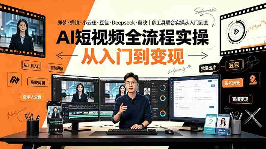（19250期）AI短视频全流程实操：即梦·蝉镜·小云雀·豆包·Deepseek·剪映｜多工具联合实操从入门到变现-金启创业网 - 网上赚钱方法教程大全 - www.jinqi6.top