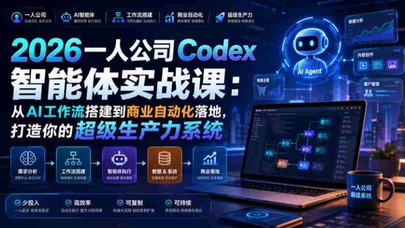 2026一人公司Codex智能体实战课：从AI工作流搭建到商业自动化落地，打造你的超级生产力系统-金启创业网 - 网上赚钱方法教程大全 - www.jinqi6.top