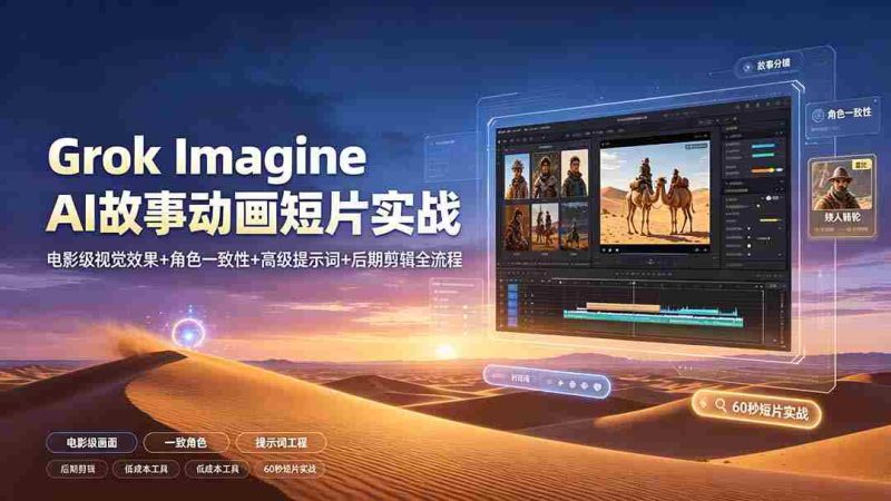 （19305期）Grok Imagine AI故事动画短片实战：电影级视觉效果+角色一致性+高级提示词+后期剪辑全流程-金启创业网 - 网上赚钱方法教程大全 - www.jinqi6.top