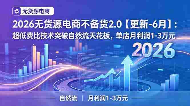 （19483期）2026无货源电商不备货2.0【更新-7月】：超低费比技术突破自然流天花板，单店月利润1-3万元-金启创业网 - 网上赚钱方法教程大全 - www.jinqi6.top