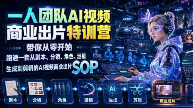 一人团队AI视频商业出片实战课：带你从零开始跑通一套从剧本、分镜、角色、运镜、生成到剪辑的AI视频商业出片SOP-金启创业网 - 网上赚钱方法教程大全 - www.jinqi6.top