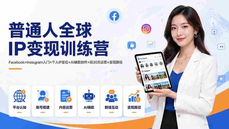 （19568期）普通人全球IP变现训练营：Facebook×Instagram入门×个人IP定位×AI辅助创作×前30天运营×变现路径-金启创业网 - 网上赚钱方法教程大全 - www.jinqi6.top