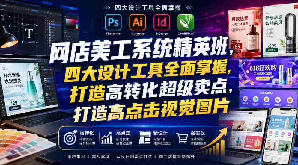 网店美工系统精英班，四大设计工具全面掌握，打造高转化超级卖点，打造高点击视觉图片（2026年7月）-金启创业网 - 网上赚钱方法教程大全 - www.jinqi6.top