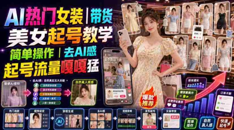AI热门女装带货丨美女起号教学，简单操作，去AI感，起号流量嘎嘎猛-金启创业网 - 网上赚钱方法教程大全 - www.jinqi6.top