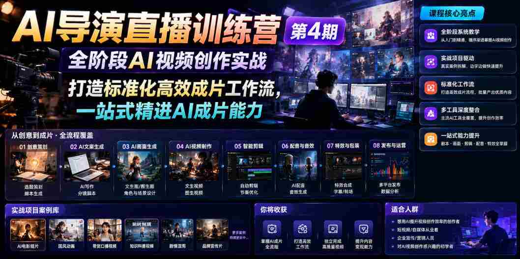 AI导演直播训练营第4期｜全阶段AI视频创作实战，打造标准化高效成片工作流，一站式精进AI成片能力-金启创业网 - 网上赚钱方法教程大全 - www.jinqi6.top