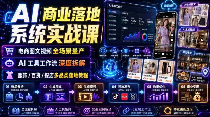 AI商业落地系统实战课｜电商图文视频全场景量产・AI工具工作流深度拆解・服饰/百货/探店多品类落地教程-金启创业网 - 网上赚钱方法教程大全 - www.jinqi6.top