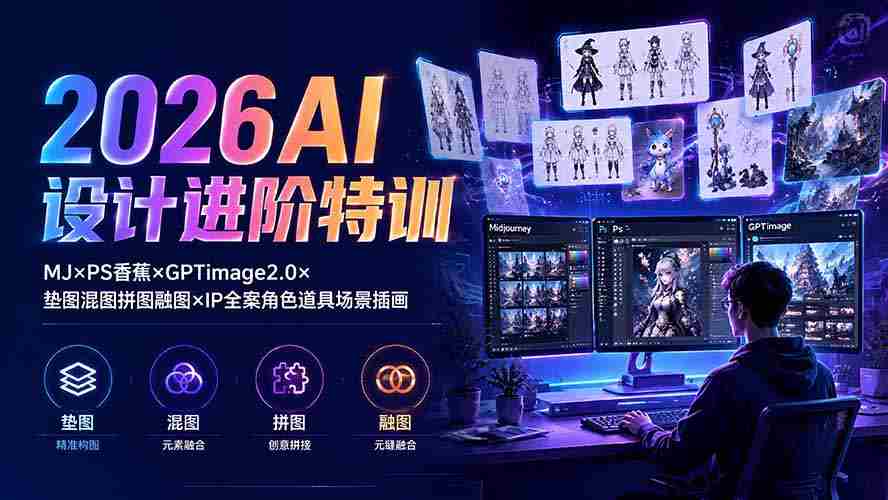 （19569期）2026AI设计进阶特训：MJ×PS香蕉×GPTimage2.0×垫图混图拼图融图×IP全案角色道具场景插画-金启创业网 - 网上赚钱方法教程大全 - www.jinqi6.top
