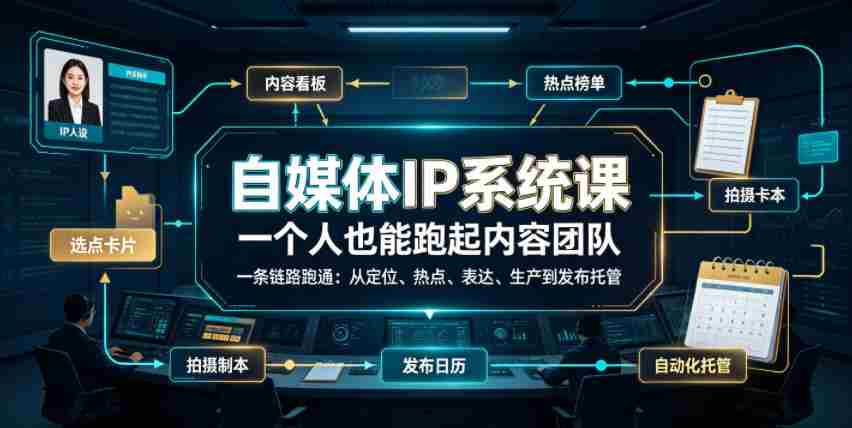 自媒体IP系统课，一个人也能跑起内容团队，一条链路跑通，从定位、热点、表达、生产到发布托管-金启创业网 - 网上赚钱方法教程大全 - www.jinqi6.top