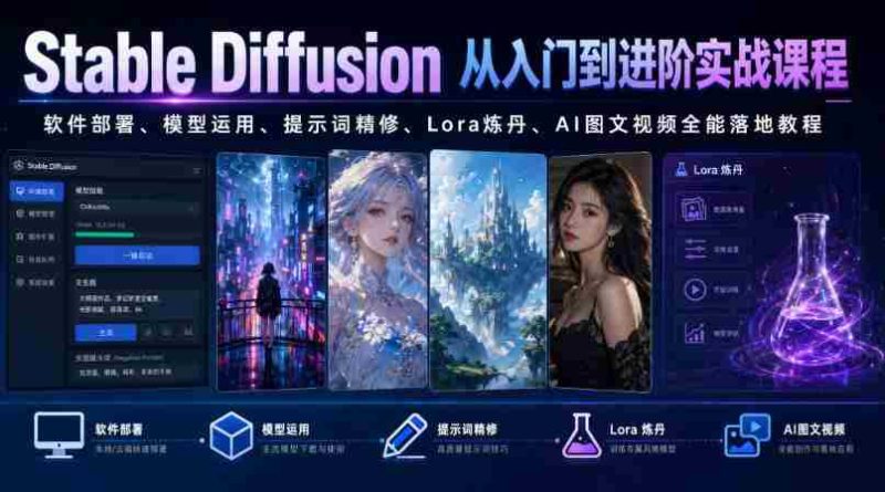 Stable Diffusion从入门到进阶实战课程｜软件部署、模型运用、提示词精修、Lora炼丹、AI图文视频全能落地教程-金启创业网 - 网上赚钱方法教程大全 - www.jinqi6.top