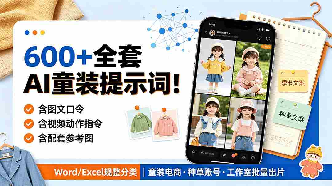 （19302期）600+全套AI童装提示词！含图文口令+视频动作指令+配套参考图，Word/Excel规整分类，童装电商、种草无脑量产内容-金启创业网 - 网上赚钱方法教程大全 - www.jinqi6.top