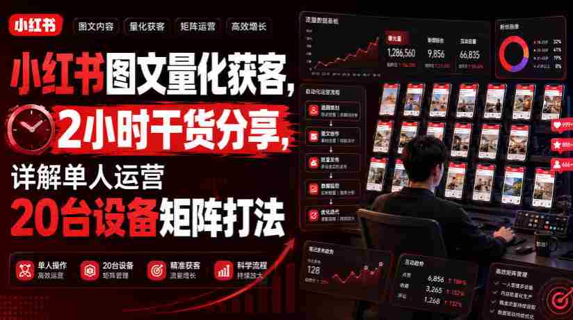 小红书图文量化获客，2小时干货分享，详解单人运营20台设备矩阵打法-金启创业网 - 网上赚钱方法教程大全 - www.jinqi6.top