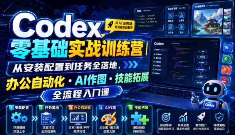 Codex零基础实战训练营｜从安装配置到任务全落地，办公自动化・AI作图・技能拓展全流程入门课-金启创业网 - 网上赚钱方法教程大全 - www.jinqi6.top