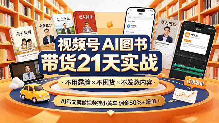 （19476期）视频号AI图书带货21天实战：不用露脸×不囤货×不发愁内容，AI写文案做视频挂小黄车，佣金50%+爆单-金启创业网 - 网上赚钱方法教程大全 - www.jinqi6.top