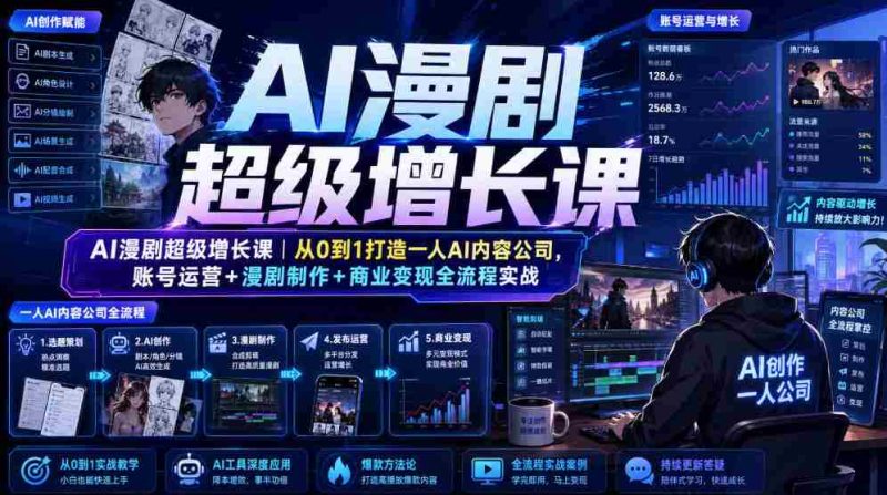 AI漫剧超级增长课｜从0到1打造一人AI内容公司，账号运营+漫剧制作+商业变现全流程实战-金启创业网 - 网上赚钱方法教程大全 - www.jinqi6.top