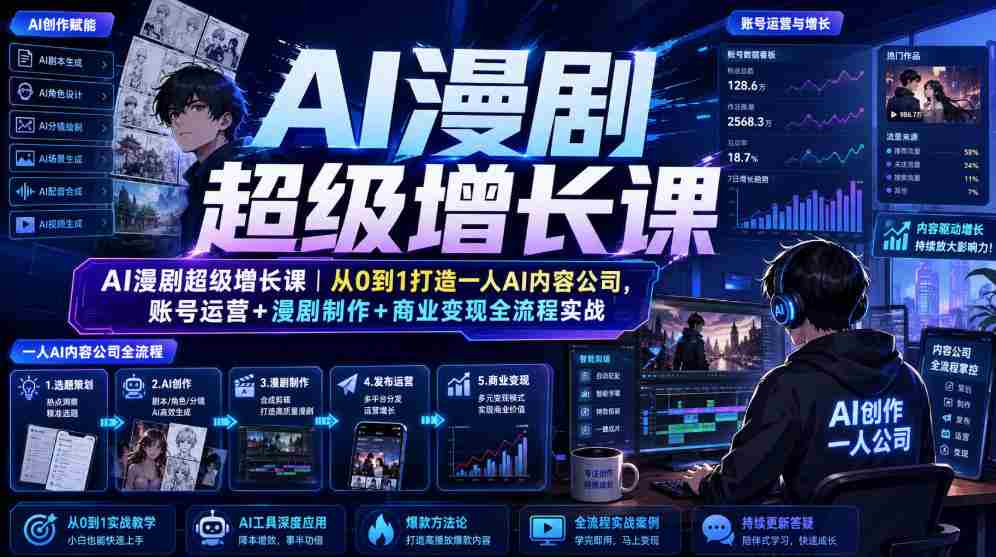 AI漫剧超级增长课｜从0到1打造一人AI内容公司，账号运营+漫剧制作+商业变现全流程实战-金启创业网 - 网上赚钱方法教程大全 - www.jinqi6.top