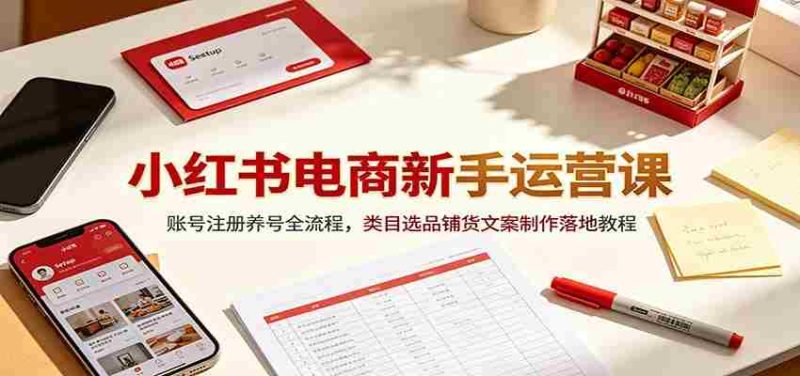 小红书电商新手运营课：账号注册养号全流程，类目选品铺货文案制作落地教程-金启创业网 - 网上赚钱方法教程大全 - www.jinqi6.top