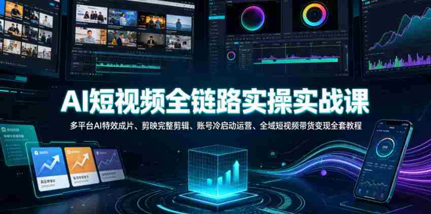 AI短视频全链路实操实战课｜多平台AI特效成片、剪映完整剪辑、账号冷启动运营、全域短视频带货变现全套教程-金启创业网 - 网上赚钱方法教程大全 - www.jinqi6.top