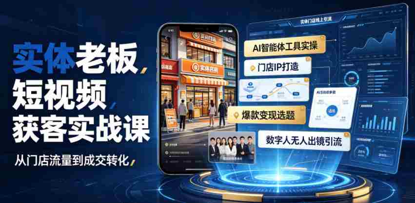 实体老板短视频获客实战课｜AI智能体工具全套实操、门店IP打造、爆款变现选题、数字人无人出镜引流完整教程-金启创业网 - 网上赚钱方法教程大全 - www.jinqi6.top