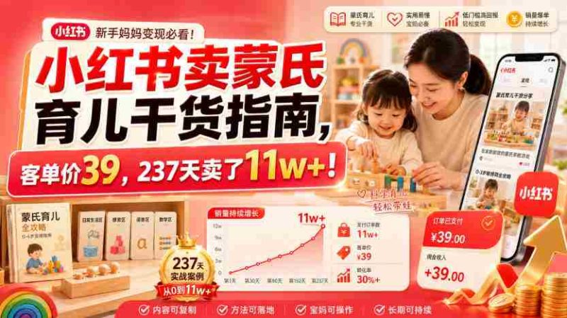 小红书卖蒙氏育儿干货指南，客单价39，237天卖了11w+！-金启创业网 - 网上赚钱方法教程大全 - www.jinqi6.top
