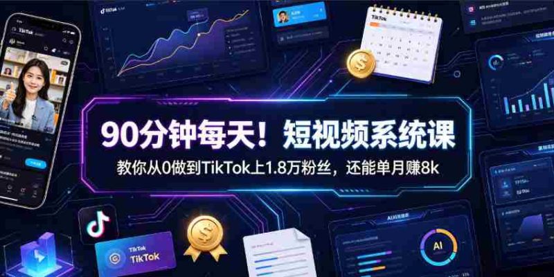 90分钟每天！短视频系统课教你从0做到TikTok上1.8万粉丝，还能单月賺8k【原创双语字幕】-金启创业网 - 网上赚钱方法教程大全 - www.jinqi6.top
