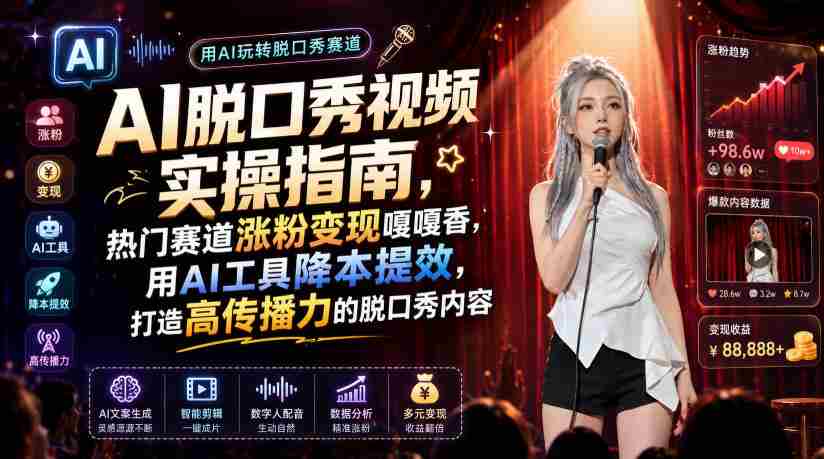 AI脱口秀视频实操指南，热门赛道涨粉变现嘎嘎香，用AI工具降本提效，打造高传播力的脱口秀内容-金启创业网 - 网上赚钱方法教程大全 - www.jinqi6.top