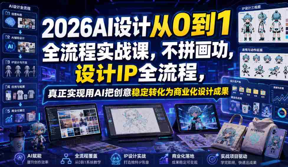 2026AI设计从0到1全流程实战课，不拼画功，设计IP全流程，真正实现用AI把创意稳定转化为商业化设计成果-金启创业网 - 网上赚钱方法教程大全 - www.jinqi6.top