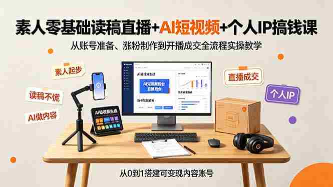 （19232期）素人零基础读稿直播+AI短视频+个人IP搞钱课，从账号准备、涨粉制作到开播成交全流程实操教学-金启创业网 - 网上赚钱方法教程大全 - www.jinqi6.top