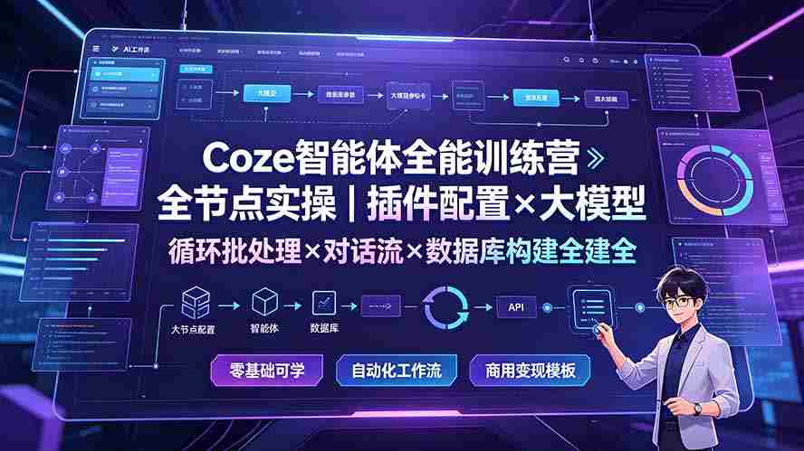 （19324期）Coze智能体全能训练营：全节点实操｜插件配置×大模型×循环批处理×对话流×数据库构建全教学-金启创业网 - 网上赚钱方法教程大全 - www.jinqi6.top