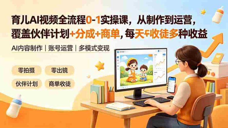 （19236期）育儿AI视频全流程0-1实操课，从制作到运营，覆盖伙伴计划+分成+商单+收徒多种收益，每天500+收益-金启创业网 - 网上赚钱方法教程大全 - www.jinqi6.top