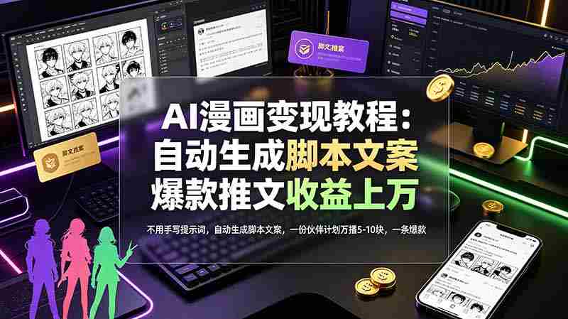 （19170期）AI漫画变现教程：不用手写提示词，自动生成脚本文案，一份伙伴计划万播5-10块，一条爆款推文收益上万-金启创业网 - 网上赚钱方法教程大全 - www.jinqi6.top