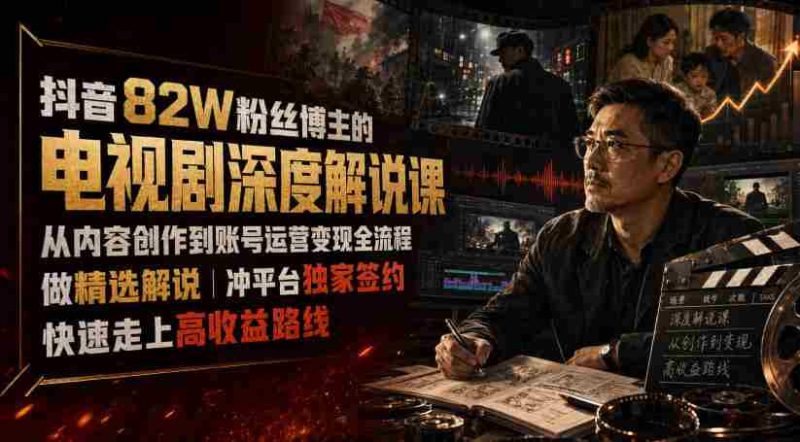 抖音82W粉丝博主的电视剧深度解说课，从内容创作到账号运营变现全流程，做精选解说，冲平台独家签约，快速走上高收益路线-金启创业网 - 网上赚钱方法教程大全 - www.jinqi6.top