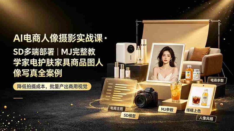 （19262期）AI电商人像摄影实战课·SD多端部署｜MJ完整教学｜家电护肤家具商品图人像写真全案例-金启创业网 - 网上赚钱方法教程大全 - www.jinqi6.top