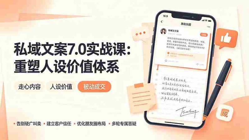 （19313期） 私域文案实战课7.0：重塑人设价值体系｜-告别硬广推销×走心内容×自我价值塑造，实现被动成交-金启创业网 - 网上赚钱方法教程大全 - www.jinqi6.top