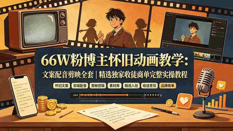 （19499期）66W粉博主怀旧动画教学：文案配音剪映全套｜精选独家收徒商单完整实操教程-金启创业网 - 网上赚钱方法教程大全 - www.jinqi6.top