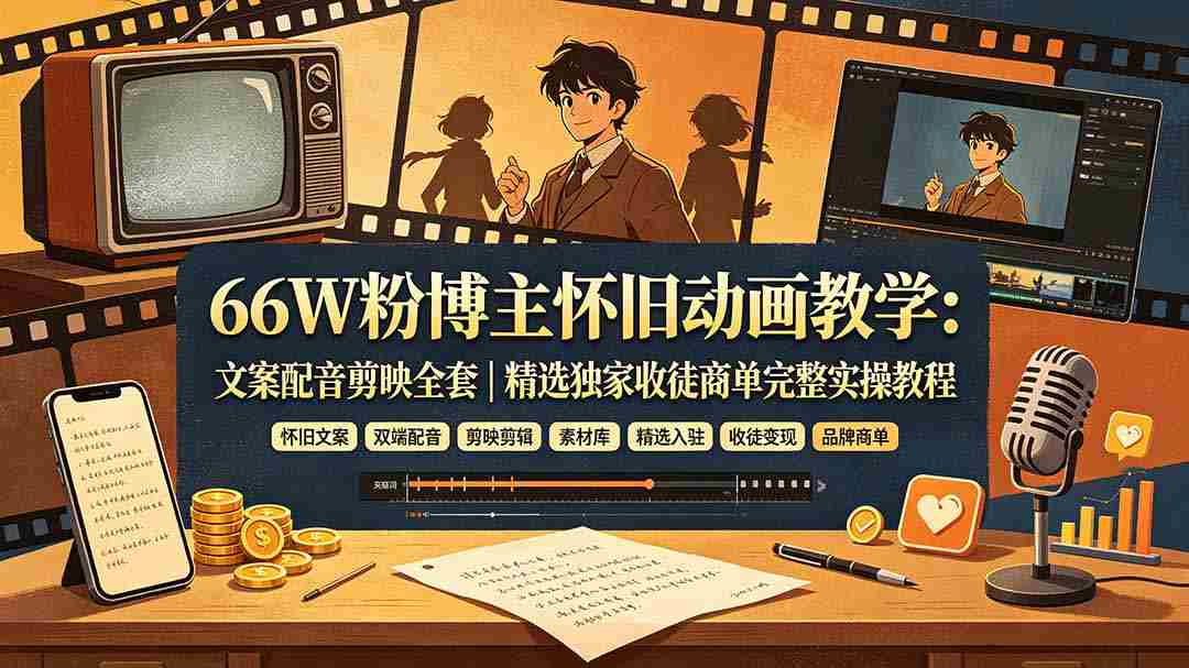 （19499期）66W粉博主怀旧动画教学：文案配音剪映全套｜精选独家收徒商单完整实操教程-金启创业网 - 网上赚钱方法教程大全 - www.jinqi6.top