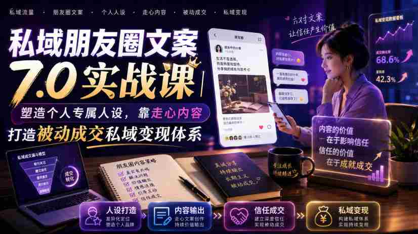 私域朋友圈文案7.0实战课｜塑造个人专属人设，靠走心内容打造被动成交私域变现体系-金启创业网 - 网上赚钱方法教程大全 - www.jinqi6.top