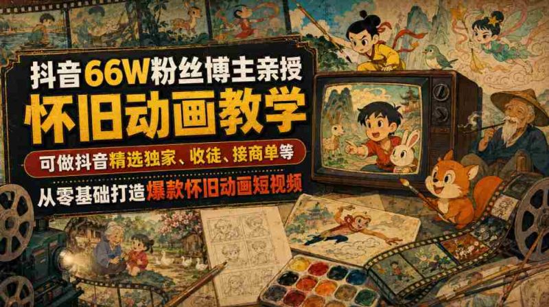 抖音66W粉丝博主亲授怀旧动画教学，可做抖音精选独家、收徒、接商单等，从零基础打造爆款怀旧动画短视频-金启创业网 - 网上赚钱方法教程大全 - www.jinqi6.top