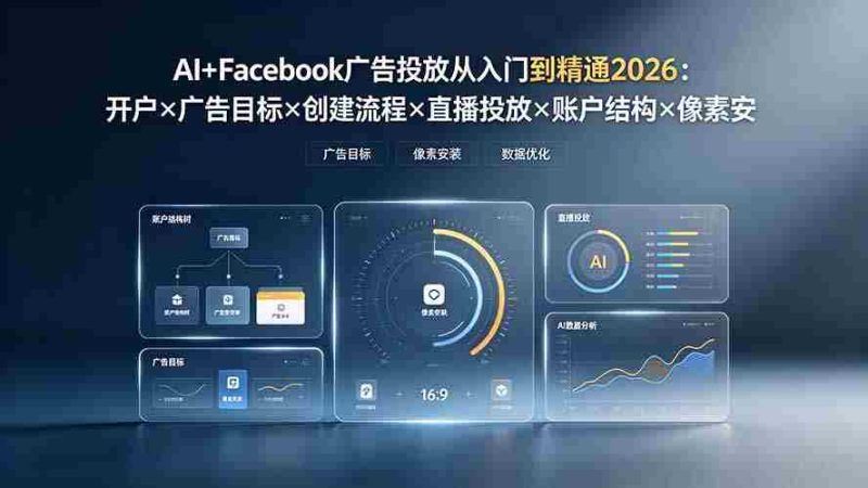 （19465期）AI+Facebook广告投放从入门到精通2026：开户×广告目标×创建流程×直播投放×账户结构×像素安装×AI赋能-金启创业网 - 网上赚钱方法教程大全 - www.jinqi6.top