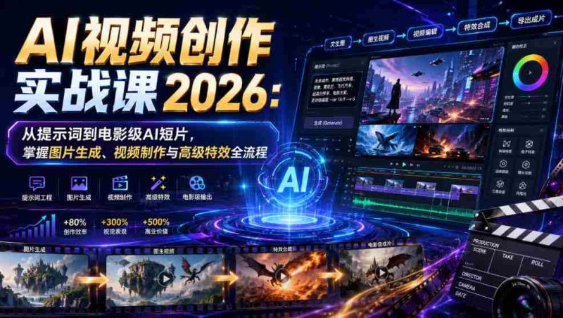 AI视频创作实战课2026：从提示词到电影级AI短片，掌握图片生成、视频制作与高级特效全流程-金启创业网 - 网上赚钱方法教程大全 - www.jinqi6.top