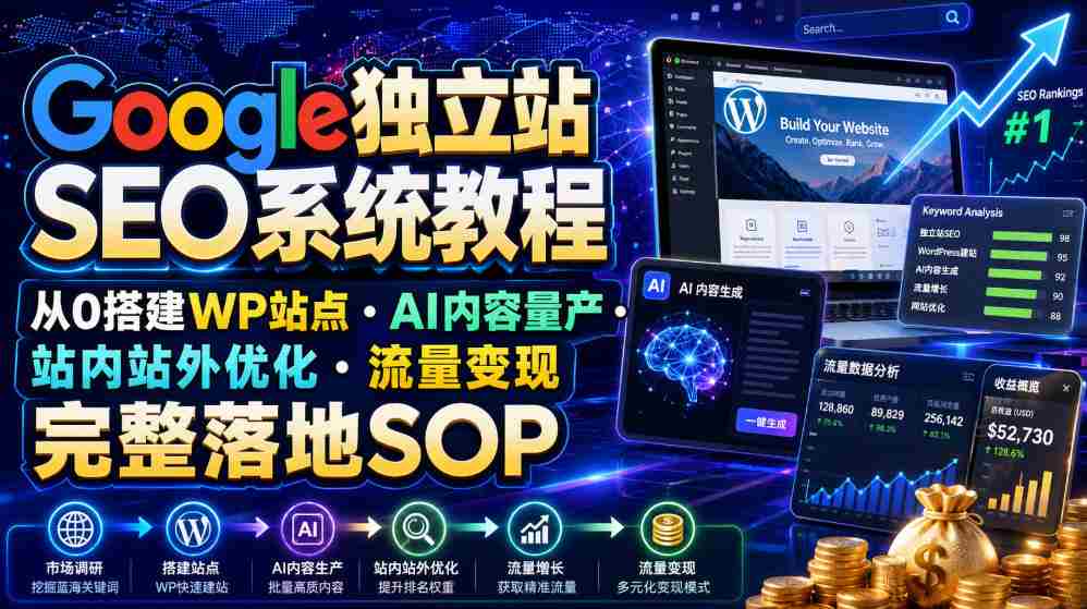 Google独立站SEO系统教程，从0搭建WP站点・AI内容量产・站内站外优化・流量变现完整落地SOP（2026年7月）-金启创业网 - 网上赚钱方法教程大全 - www.jinqi6.top