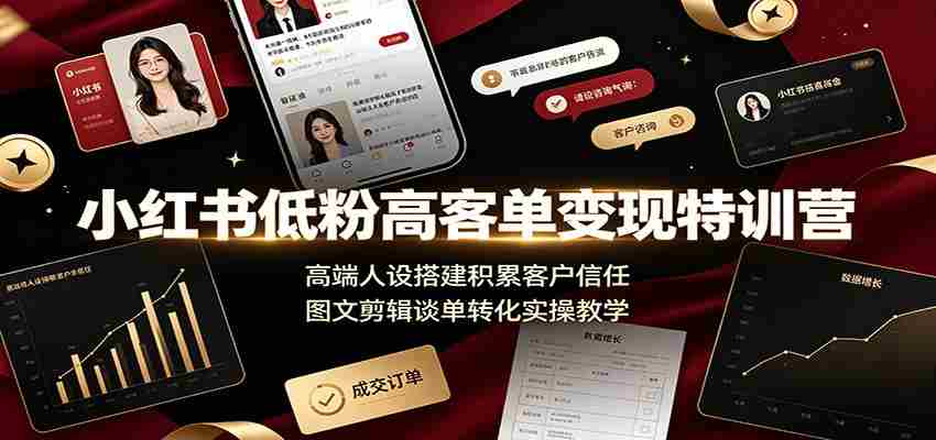 小红书低粉高客单变现特训营：高端人设搭建积累客户信任，图文剪辑谈单转化实操教学-金启创业网 - 网上赚钱方法教程大全 - www.jinqi6.top