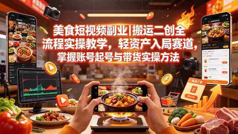 （19535期）美食短视频副业｜搬运二创全流程实操教学，轻资产入局赛道，掌握账号起号与带货实操方法-金启创业网 - 网上赚钱方法教程大全 - www.jinqi6.top