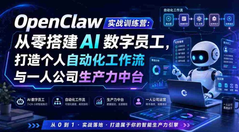 OpenClaw实战训练营：从零搭建AI数字员工，打造个人自动化工作流与一人公司生产力中台-金启创业网 - 网上赚钱方法教程大全 - www.jinqi6.top