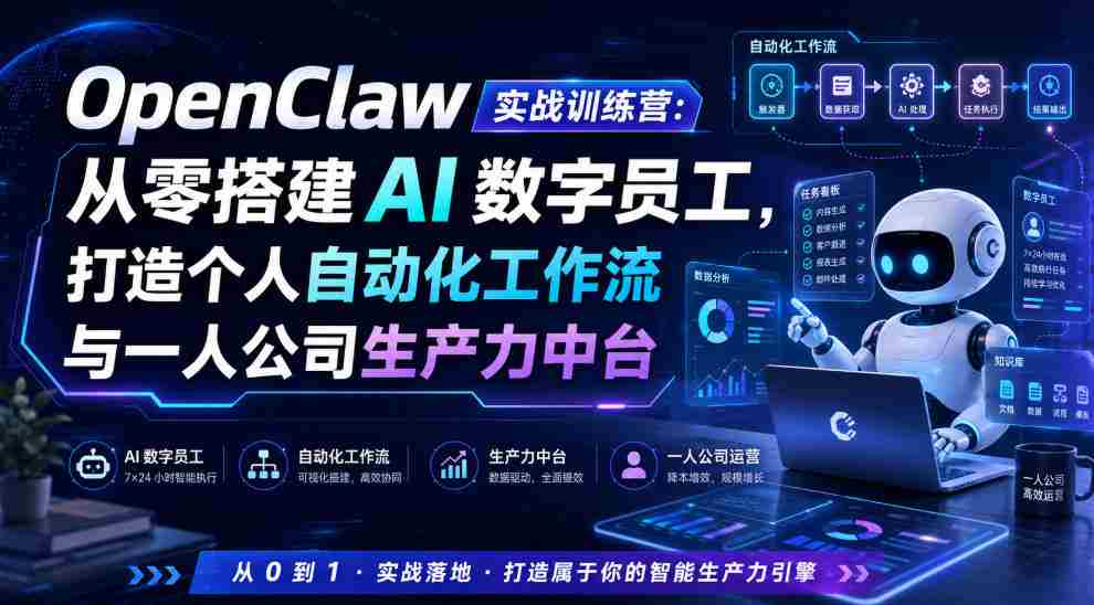 OpenClaw实战训练营：从零搭建AI数字员工，打造个人自动化工作流与一人公司生产力中台-金启创业网 - 网上赚钱方法教程大全 - www.jinqi6.top