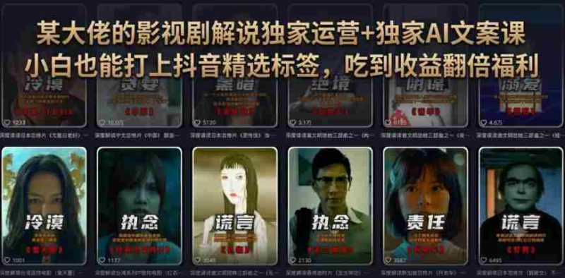 某大佬的影视剧解说独家运营+独家AI文案课，小白0粉丝也能快速打上抖音精选标签、吃到收益翻倍福利-金启创业网 - 网上赚钱方法教程大全 - www.jinqi6.top