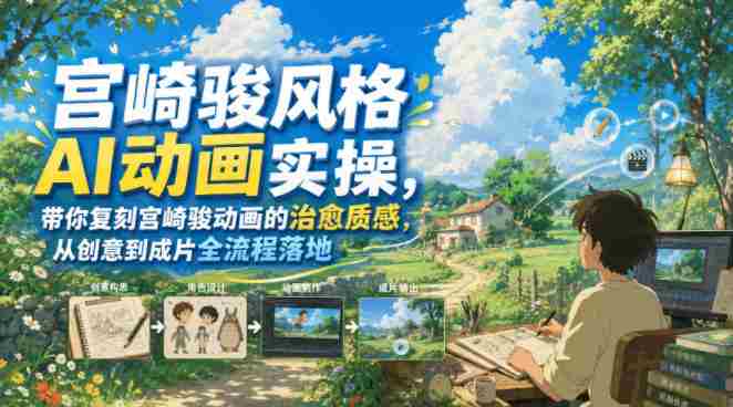 宫崎骏风格AI动画实操，带你复刻宫崎骏动画的治愈质感，从创意到成片全流程落地-金启创业网 - 网上赚钱方法教程大全 - www.jinqi6.top