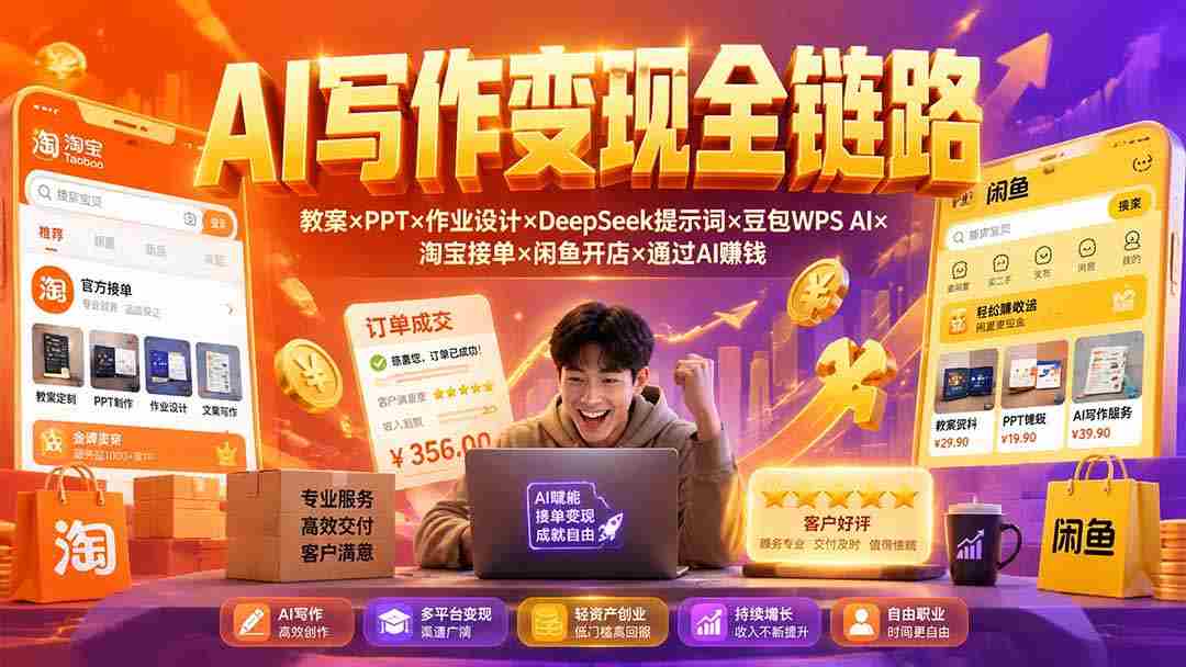 （19561期）2026AI写作变现全链路：教案×PPT×作业设计×DeepSeek提示词×豆包WPS AI×淘宝接单×闲鱼开店×通过AI賺钱-金启创业网 - 网上赚钱方法教程大全 - www.jinqi6.top